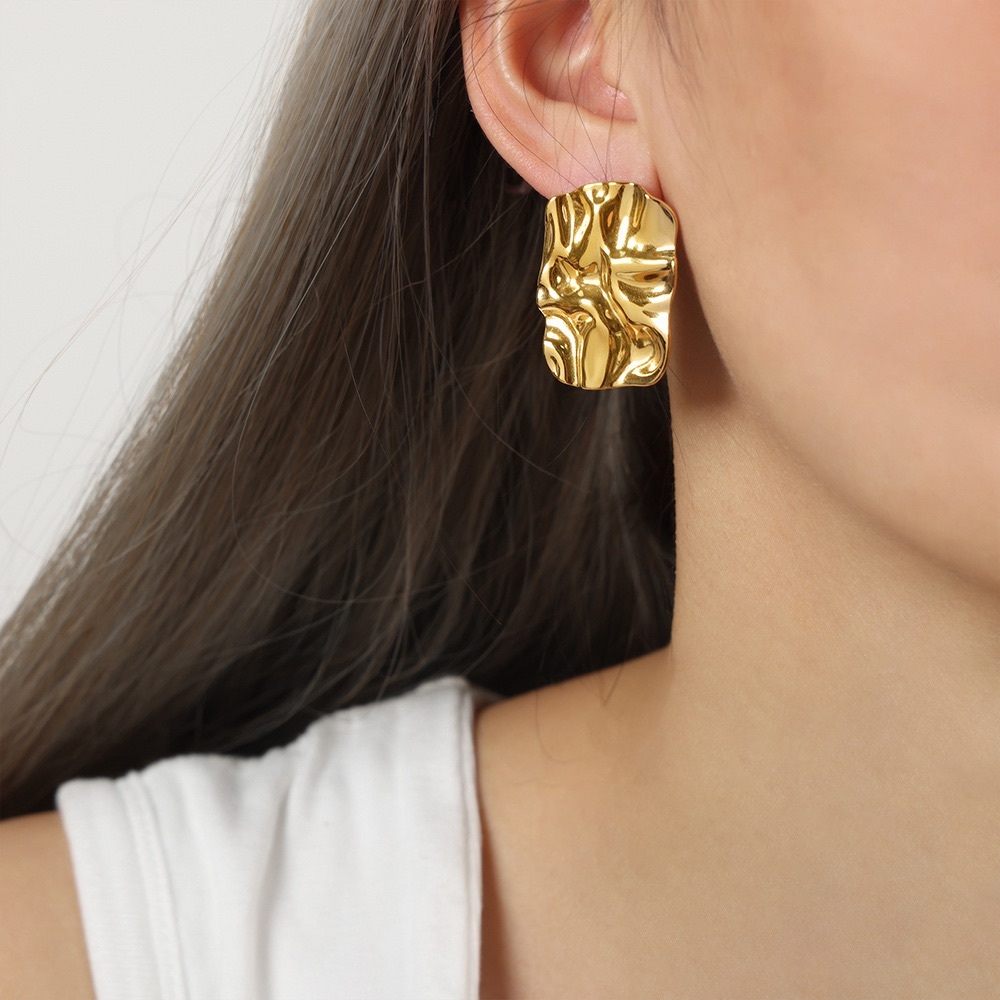 24K Gold Rectangular Textured Earrings*Lightweight Earrings*Waterproof J…